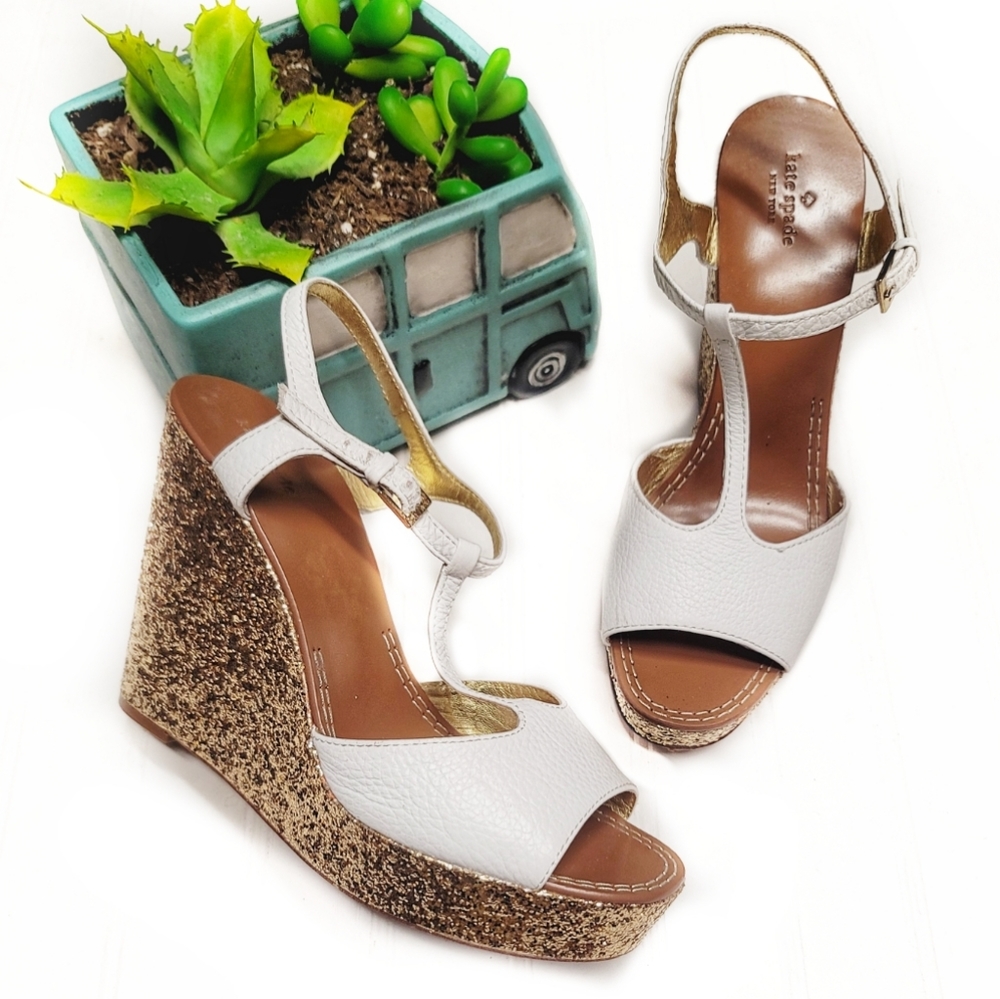 Kate Spade Gold Glitter Platform Day Wedge Sandal